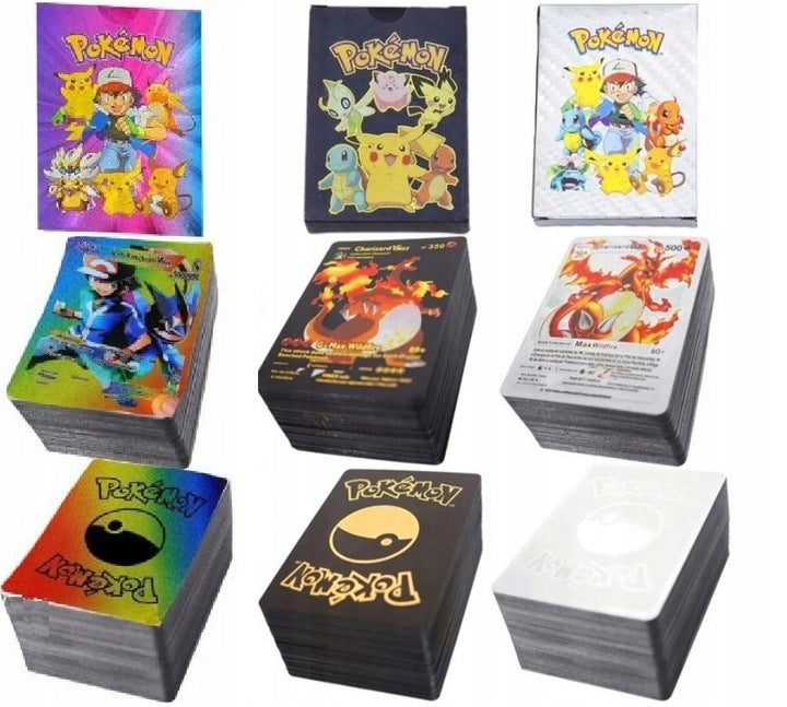 Karty Pokemon Kolekcjonerskie 3w1 Czarne Srebrne Tęczowe 165 Sztuk