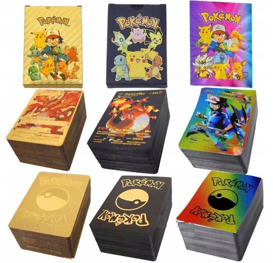 Karty Pokemon Kolekcjonerskie 3w1 Złote Czarne Tęczowe 165 Sztuk