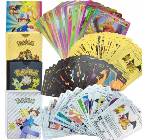 Karty Pokemon Kolekcjonerskie 4w1 Złote Czarne Srebrne Tęczowe 220 Sztuk