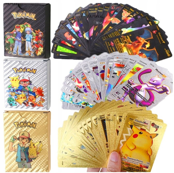 Karty Pokemon Kolekcjonerskie 3w1 Złote Czarne Srebrne 165 Sztuk