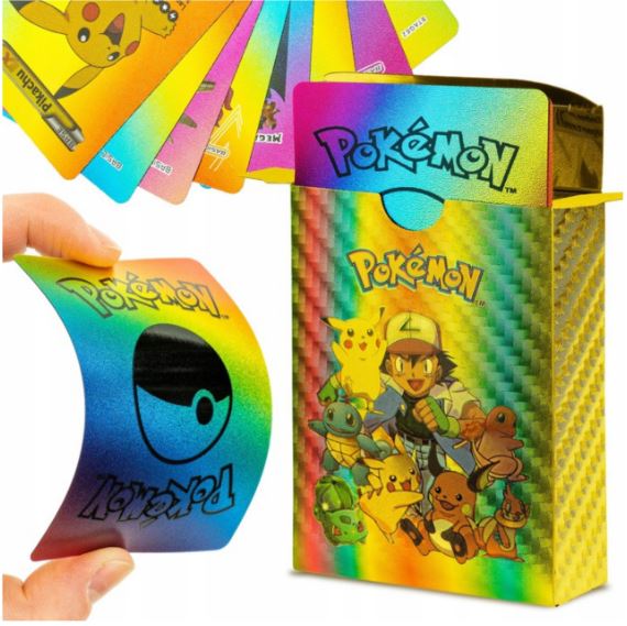 Karty Pokemon Kolekcjonerskie 3w1 Złote Czarne Tęczowe 165 Sztuk