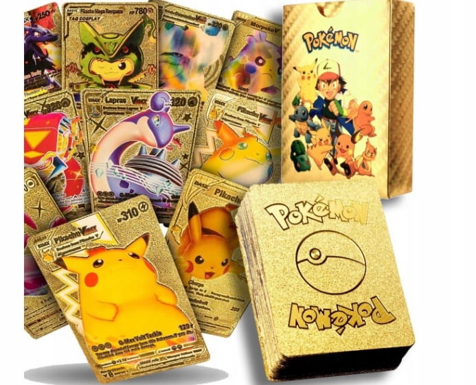 Karty Pokemon Kolekcjonerskie 4w1 Złote Czarne Srebrne Tęczowe 220 Sztuk