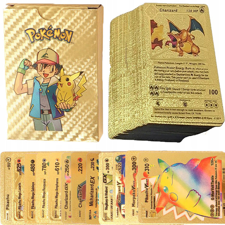 Karty Pokemon Kolekcjonerskie 3w1 Złote Czarne Tęczowe 165 Sztuk