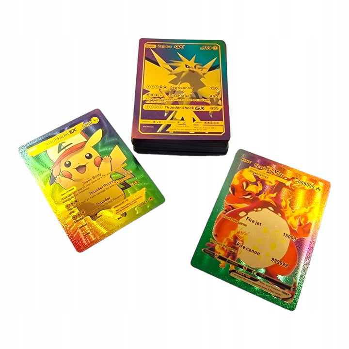 Karty Pokemon Kolekcjonerskie 3w1 Złote Czarne Tęczowe 165 Sztuk