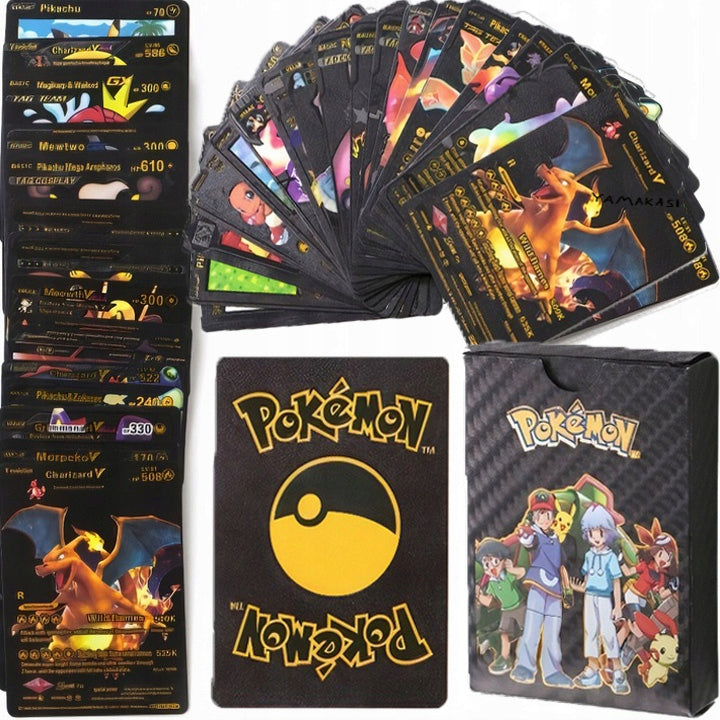 Karty Pokemon Kolekcjonerskie 3w1 Złote Czarne Tęczowe 165 Sztuk