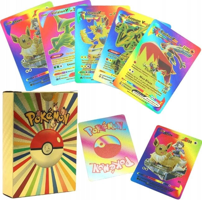 Karty Pokemon Kolekcjonerskie 3w1 Czarne Srebrne Tęczowe 165 Sztuk