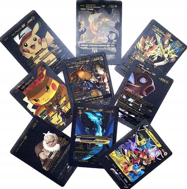 Karty Pokemon Kolekcjonerskie 3w1 Czarne Srebrne Tęczowe 165 Sztuk